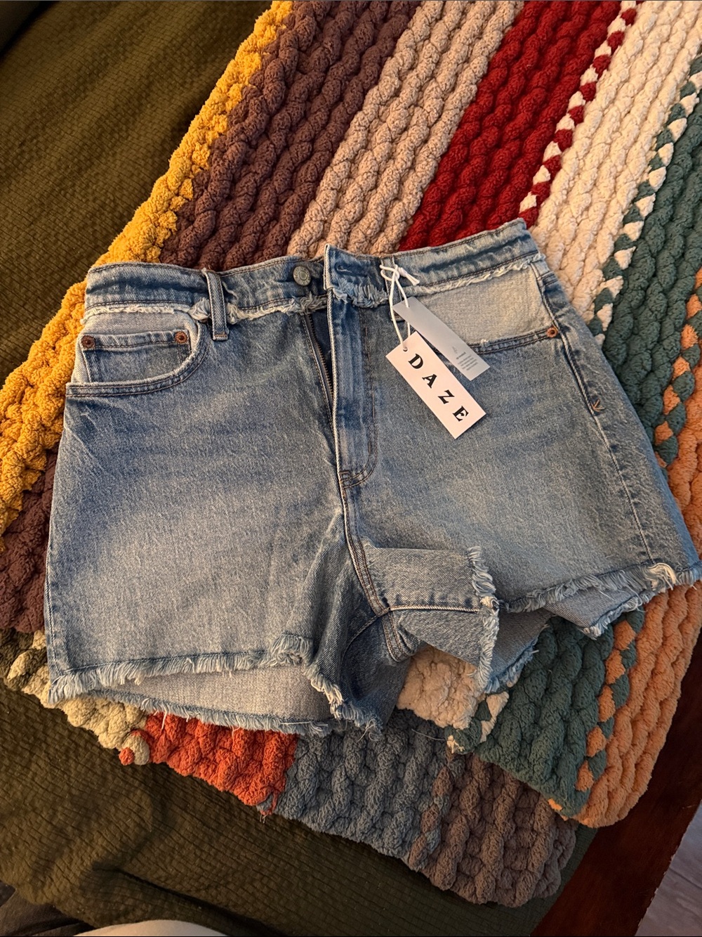 DAZE Light Blue Frayed Hem Denim Shorts
